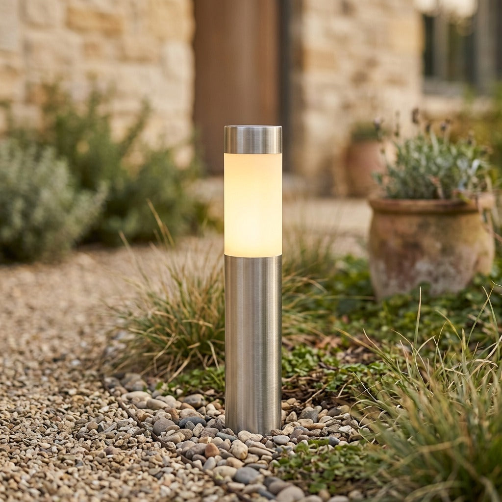 Steelray™ Solar Stainless Steel Garden Light, styled close view