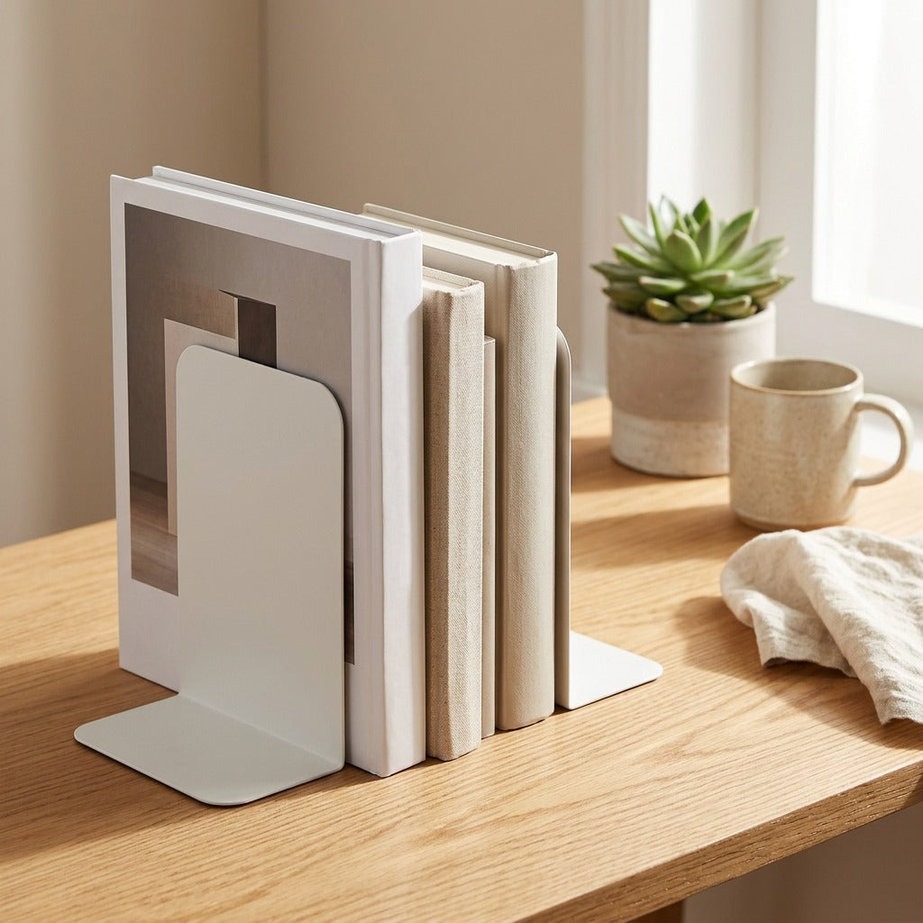 Bookbeam™ Metal Desktop Book Stand in a calm home setting