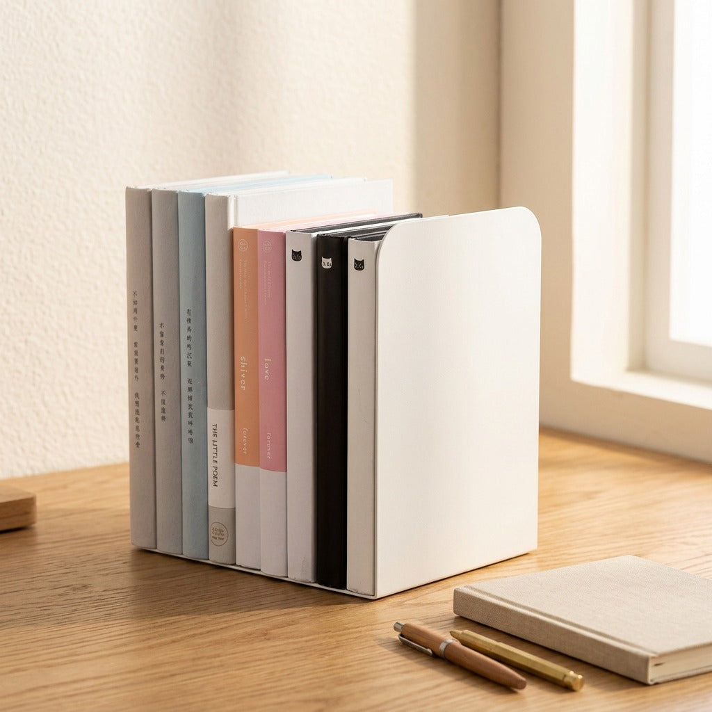 Bookbeam™ Metal Desktop Book Stand, styled close view
