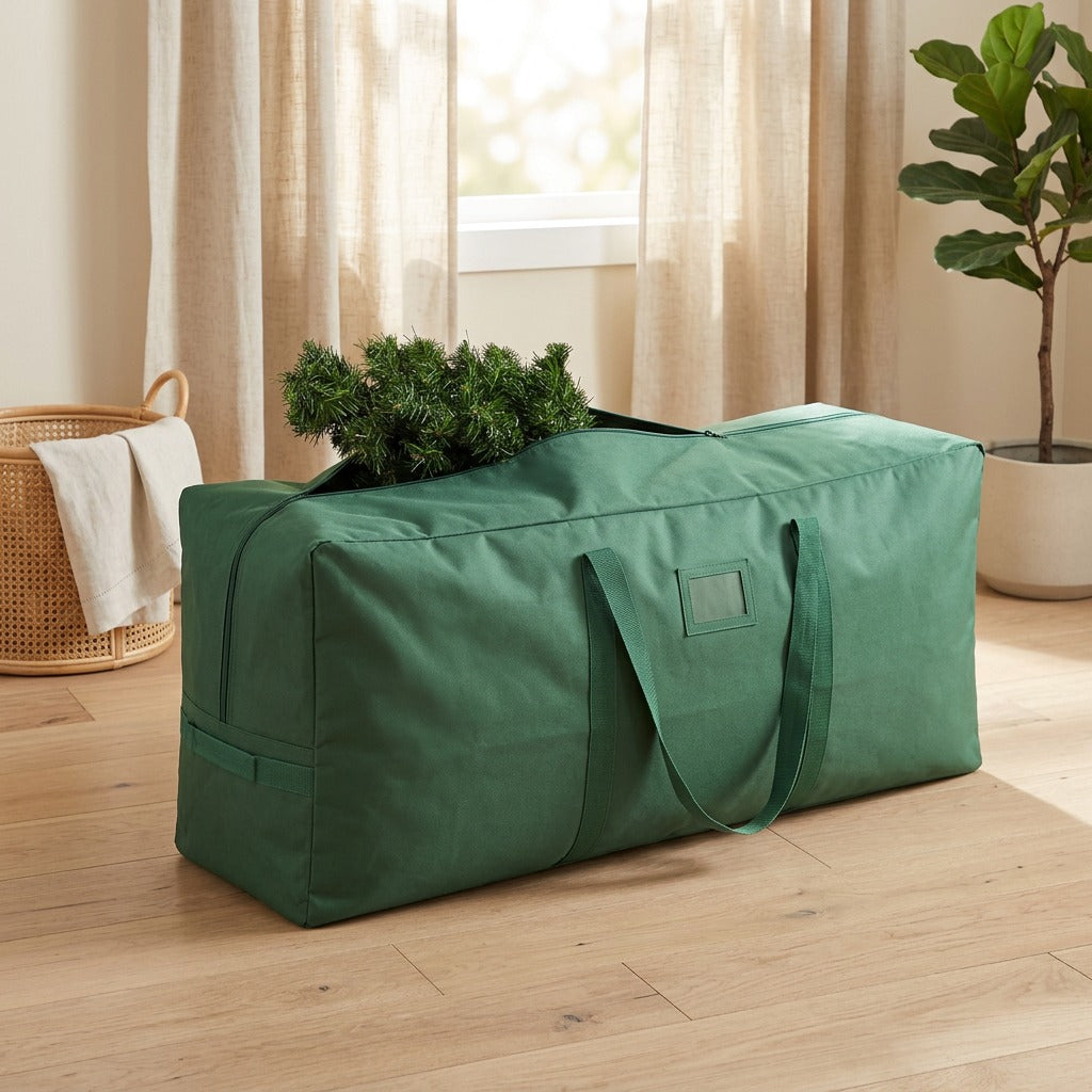 Treewrap™ Christmas Tree Storage Bag in 600D Oxford Cloth in a calm home setting