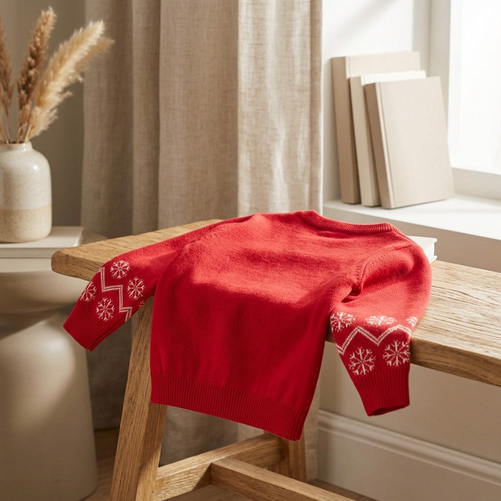 Snowcheer™ Kids' Christmas Reindeer Snowman Sweater, styled close view
