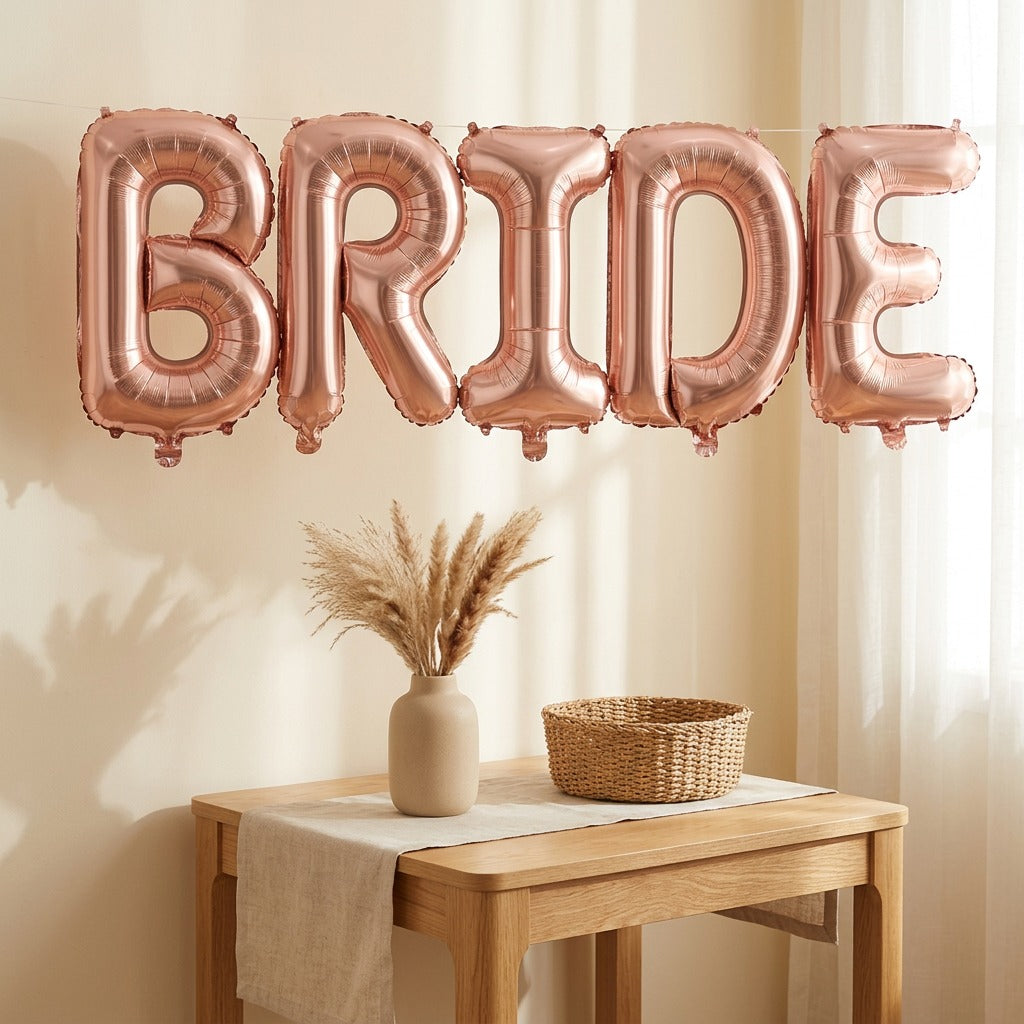 Vowpop™ BRIDE Letter Aluminum Film Balloon in a calm home setting