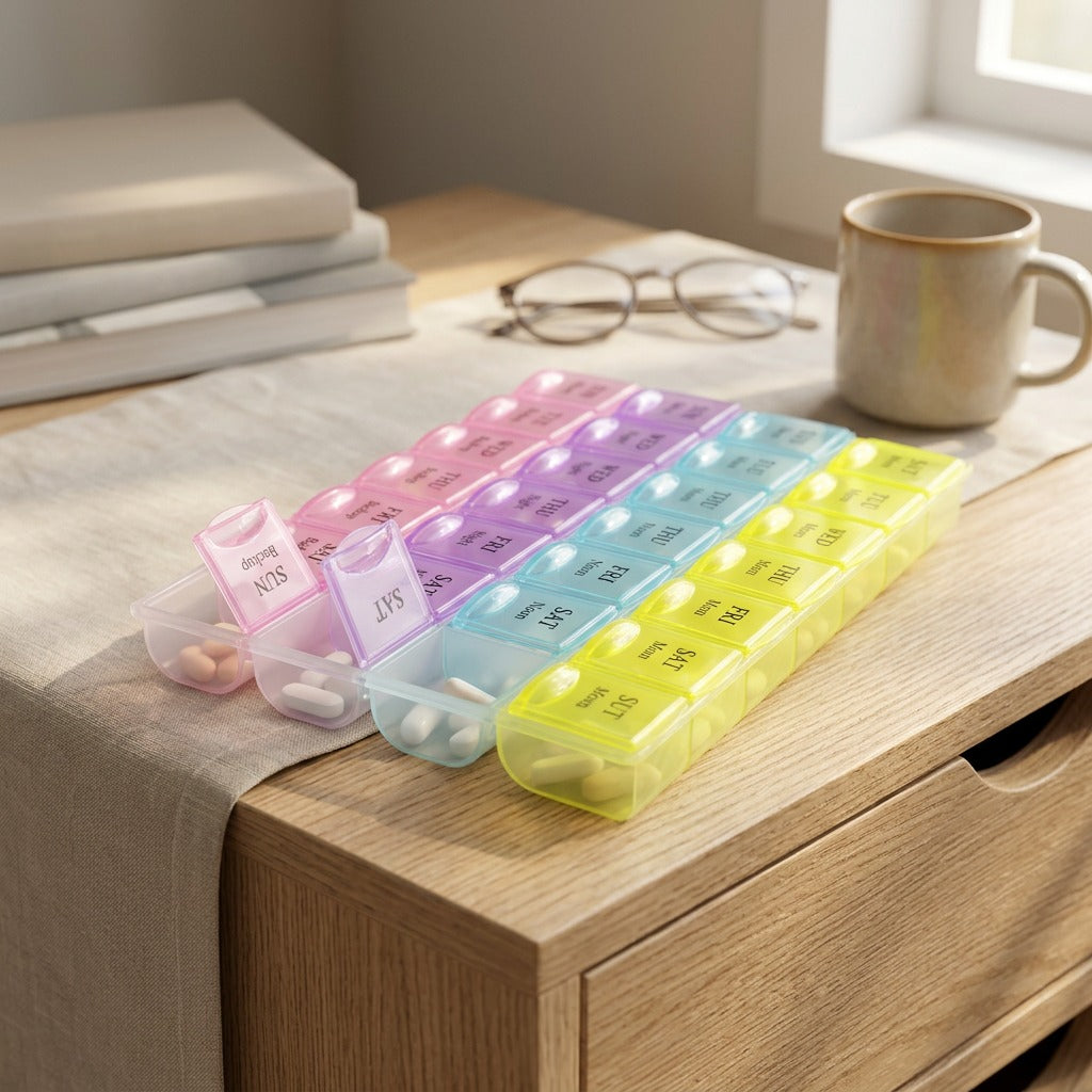 Pillnook™ 28-Grid Medicine Storage Box, styled close view
