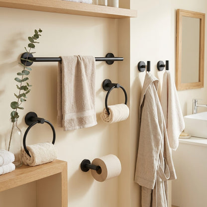 Bathgleam™ Stainless Steel Bathroom Accessory Set in a calm home setting