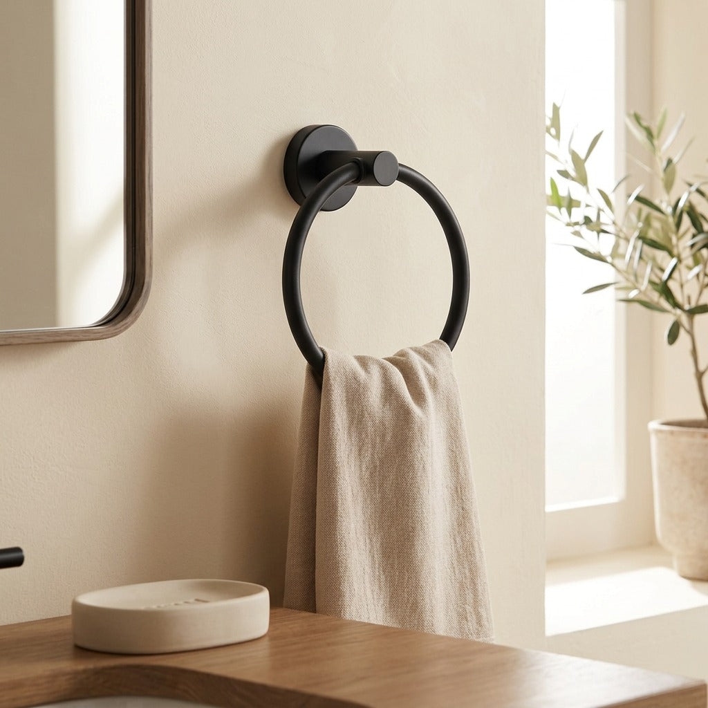 Bathgleam™ Stainless Steel Bathroom Accessory Set, styled close view