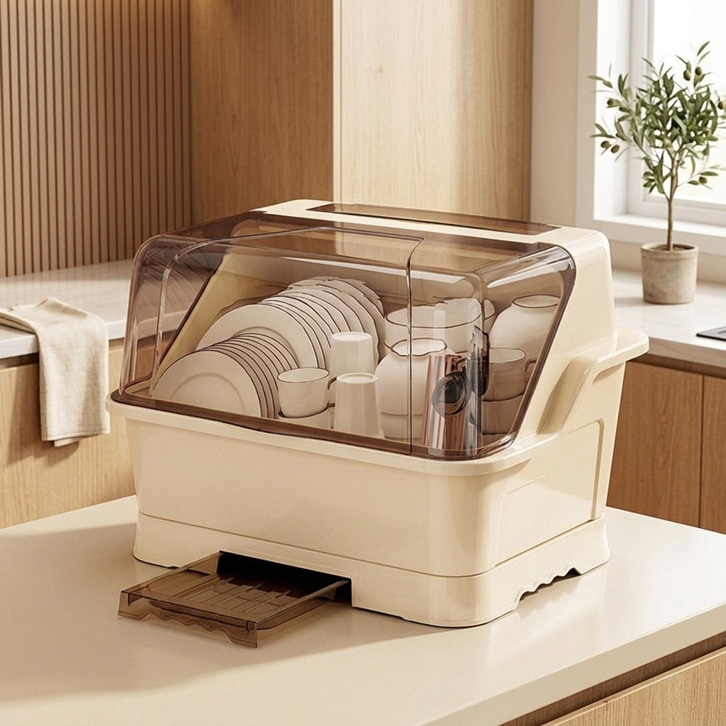 Dishperch™ Plastic Countertop Dish Rack in a calm home setting