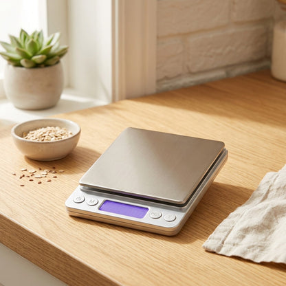 Weighwise™ Digital Kitchen Scale in a calm home setting