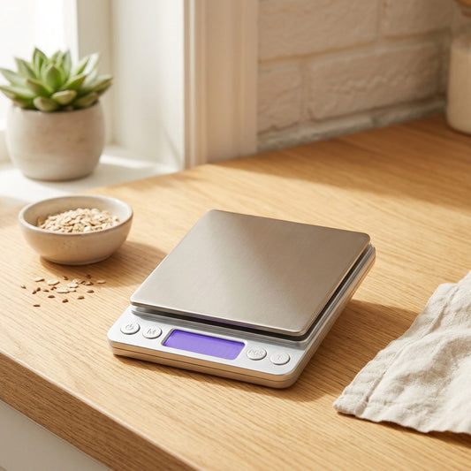 Weighwise™ Digital Kitchen Scale in a calm home setting