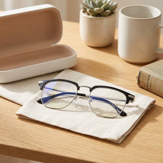 Bluemuse™ Oval Blue Light Glasses in a calm home setting