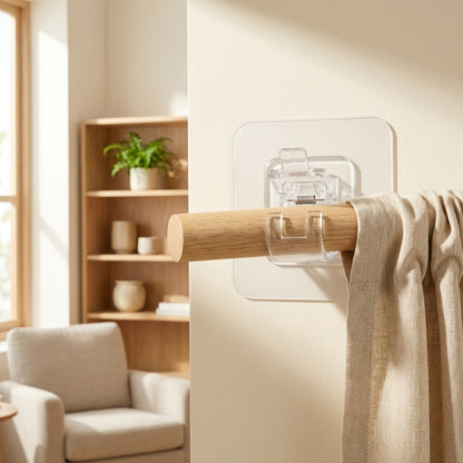 Rodcling™ Plastic Adhesive Curtain Rod Hook in a calm home setting