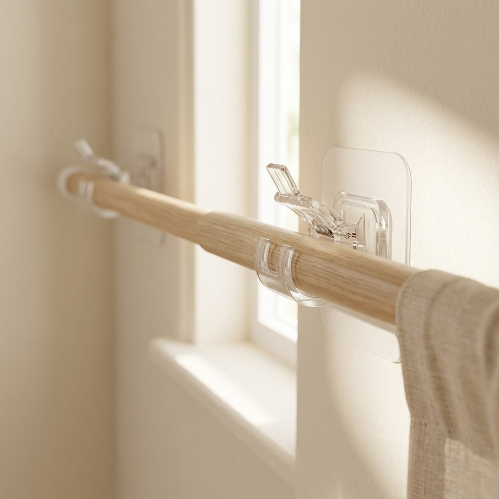 Rodcling™ Plastic Adhesive Curtain Rod Hook, styled close view