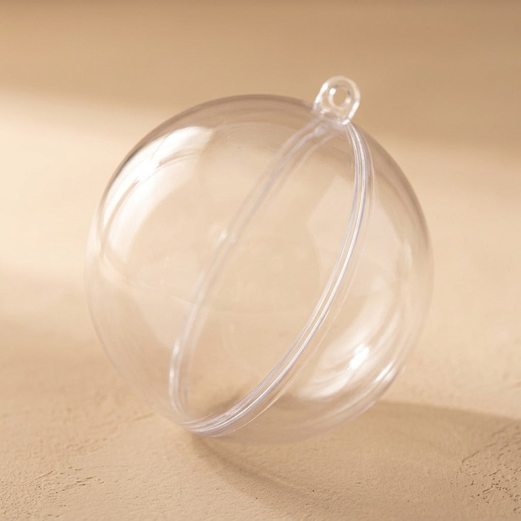 Clearglobe™ Transparent Plastic Christmas Ball, material and detail close-up