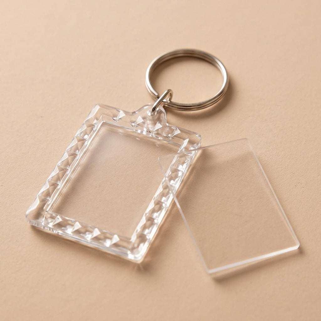 Pixkeep™ Acrylic Photo Frame Keychain, material and detail close-up