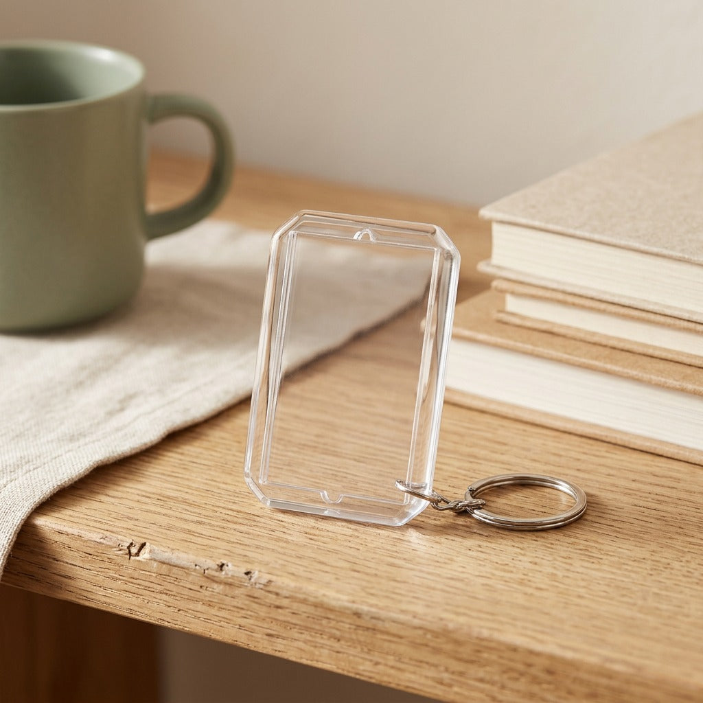 Pixkeep™ Acrylic Photo Frame Keychain, styled close view