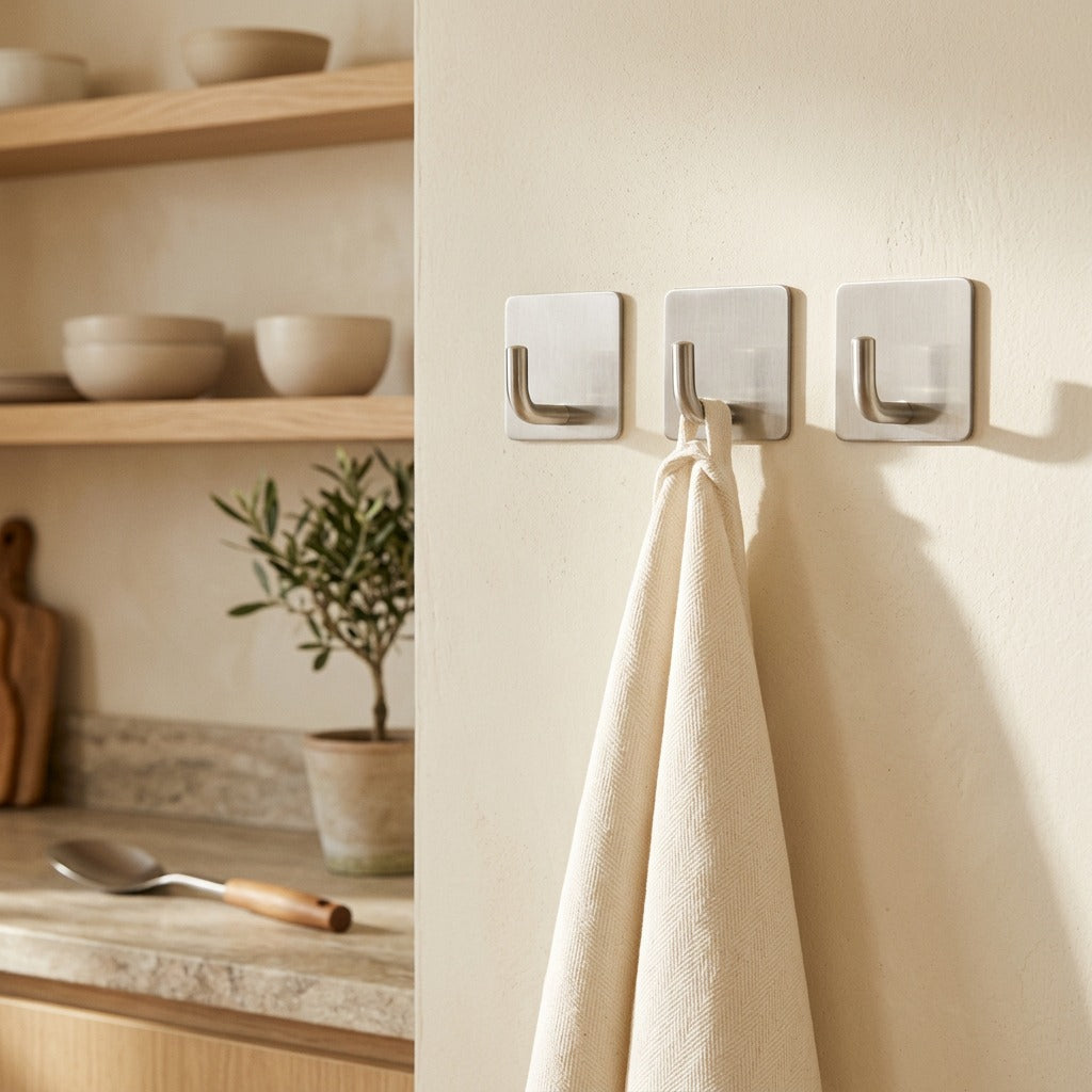 Walltack™ Stainless Steel Wall Hanging Hook in a calm home setting