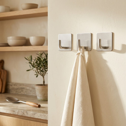 Walltack™ Stainless Steel Wall Hanging Hook in a calm home setting