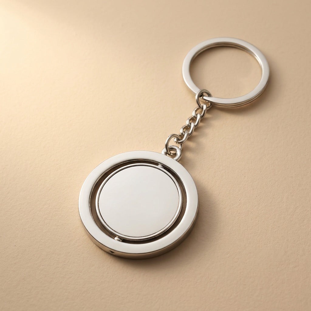 Twirlring™ Zinc Alloy Rotating Keychain, material and detail close-up