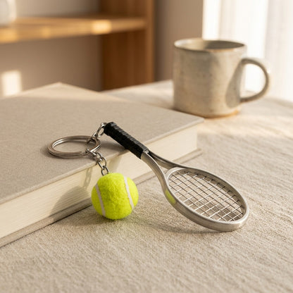 Courtclip™ Metal Tennis Racquet Keychain, styled close view