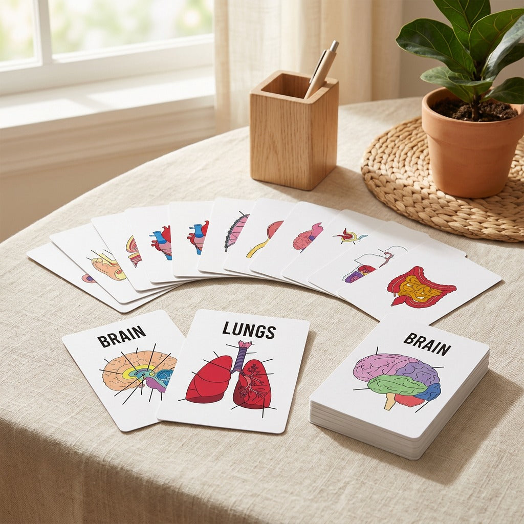 Bodydeck™ Human Anatomy Flashcards, 30-Piece Set in a calm home setting