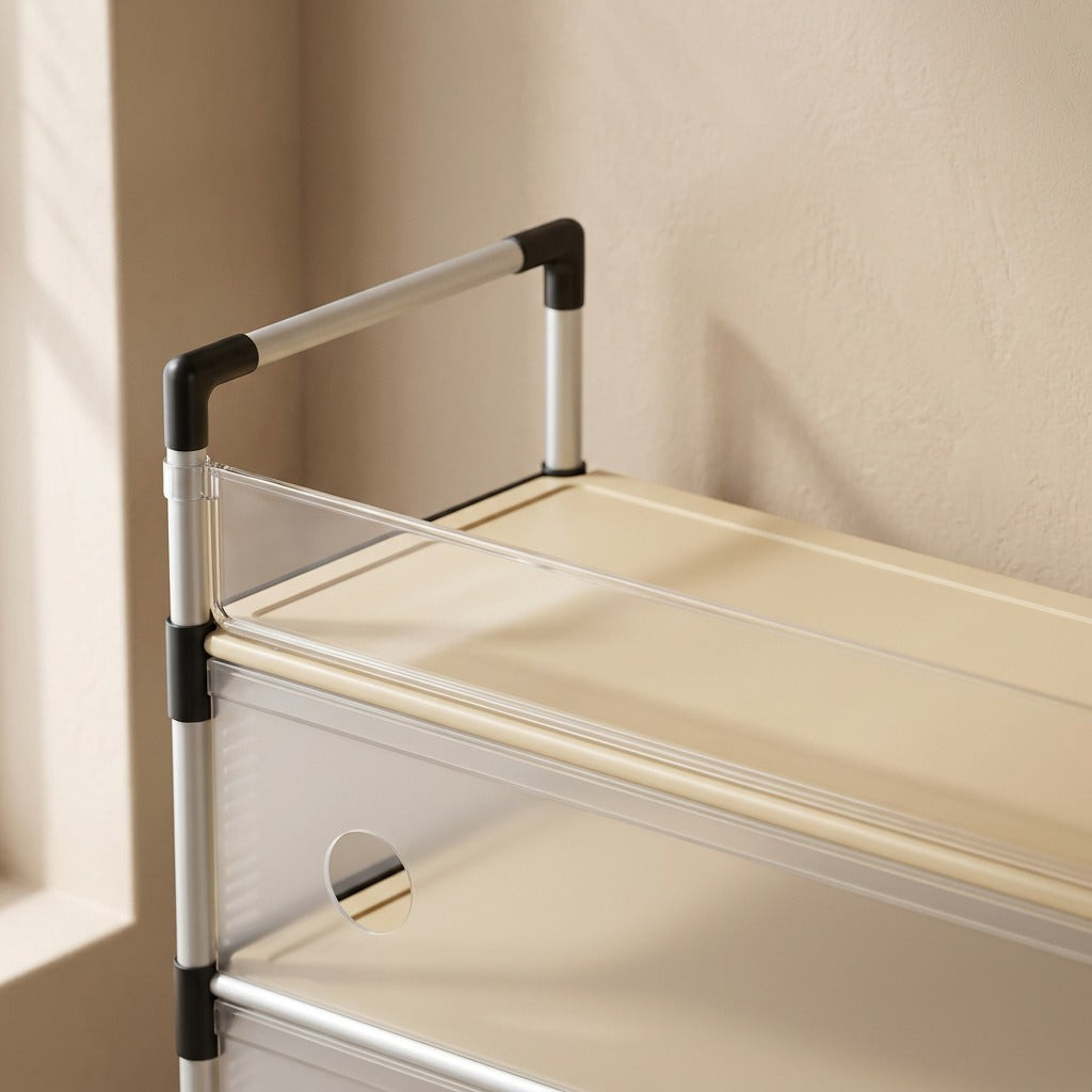 Shoehaven™ Plastic Dustproof Shoe Rack, material and detail close-up
