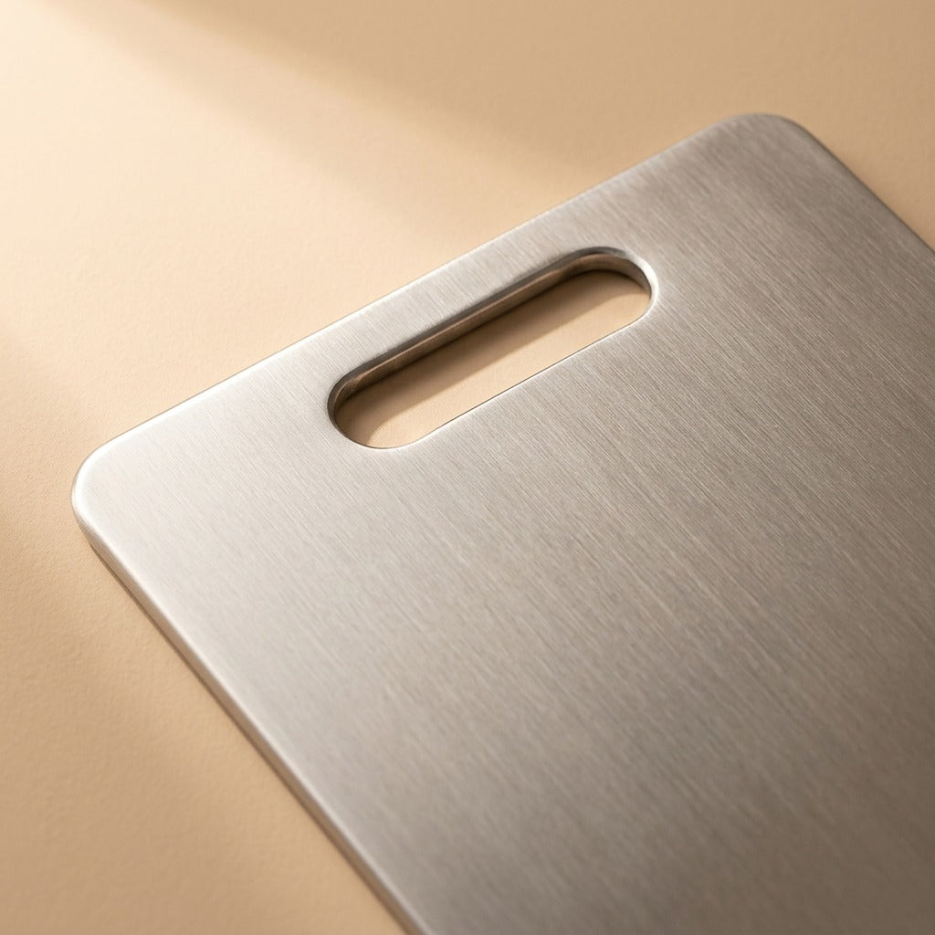 Prepsteel™ Stainless Steel Cutting Board, material and detail close-up