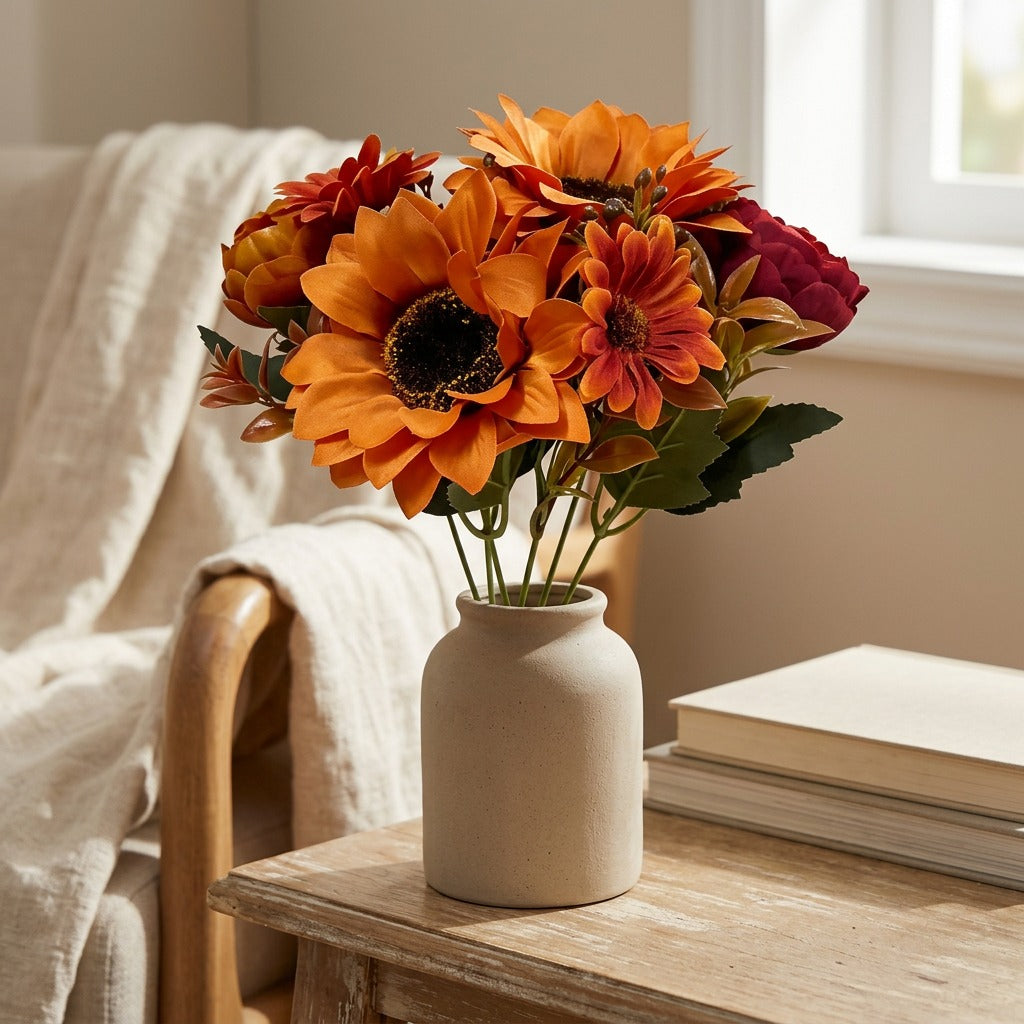Sunnybloom™ Silk Sunflower Bouquet, styled close view