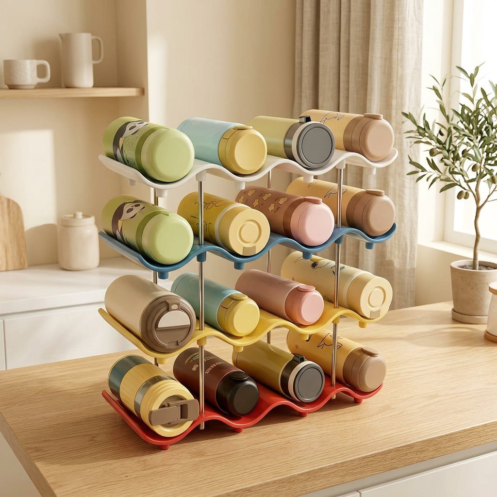 Cuptiers™ Multi-Layer Cup Storage Rack in a calm home setting