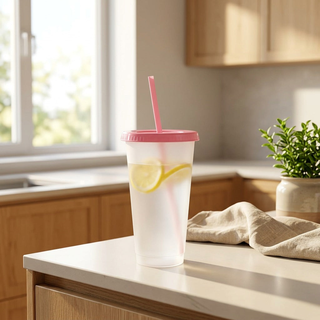 Sipspring™ 700ml PP Straw Cup With Lid in a calm home setting