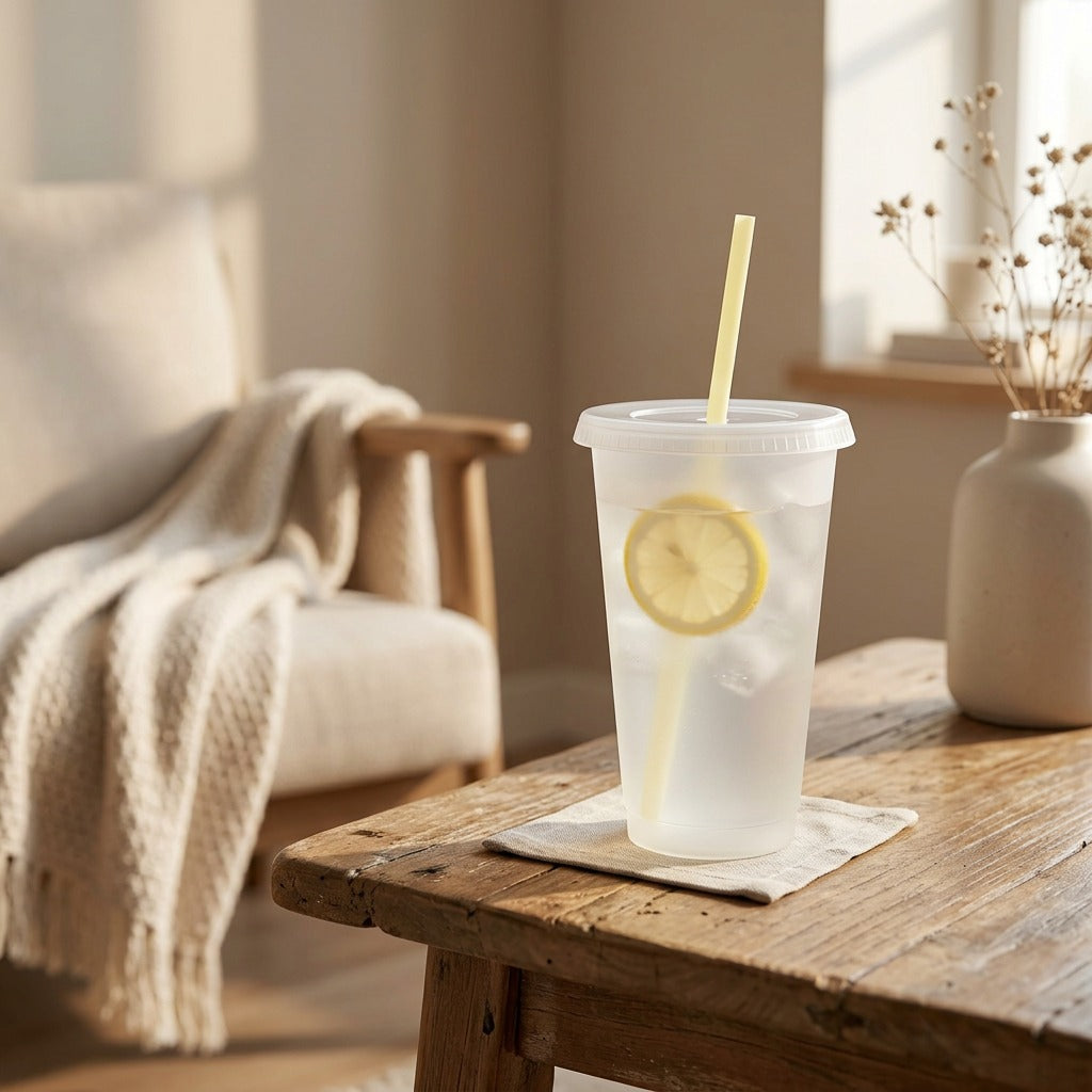 Sipspring™ 700ml PP Straw Cup With Lid, styled close view