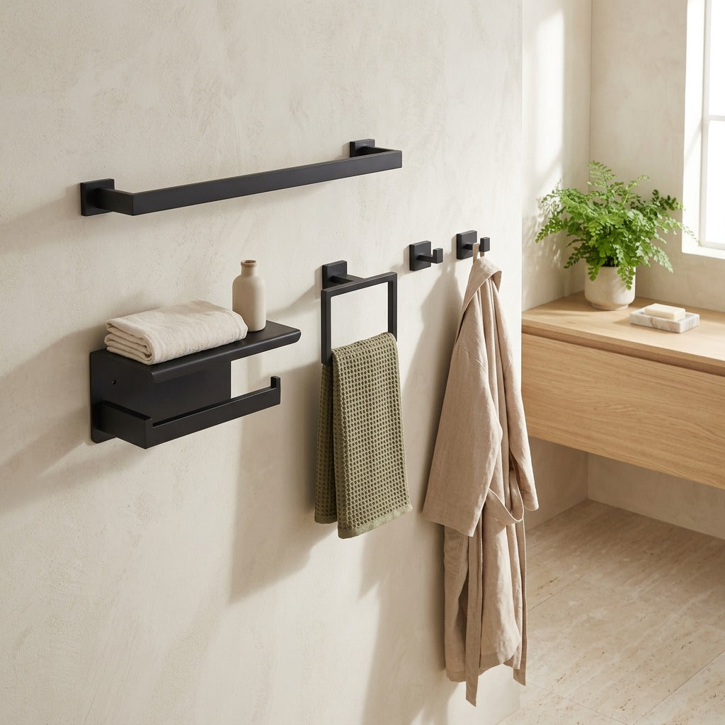 Towelbar™ Stainless Steel Bathroom Towel Rack Set in a calm home setting