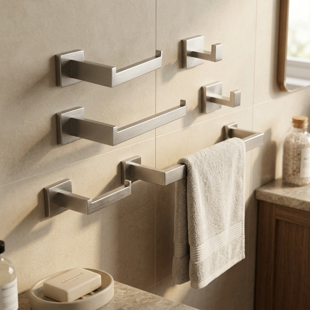 Towelbar™ Stainless Steel Bathroom Towel Rack Set, styled close view