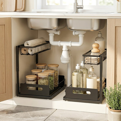 Spicetuck™ Carbon Steel Under-Sink Spice Rack in a calm home setting