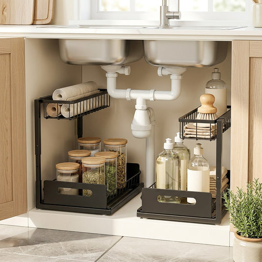 Spicetuck™ Carbon Steel Under-Sink Spice Rack in a calm home setting