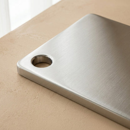 Cutgleam™ Stainless Steel Cutting Board, material and detail close-up