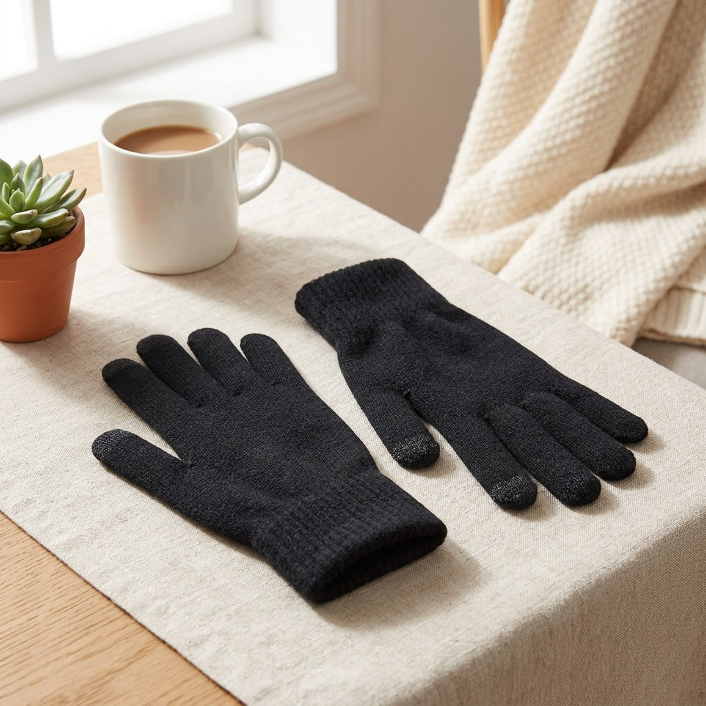 Touchknit™ Touch Screen Knitted Warm Gloves in a calm home setting