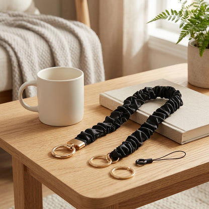 Satinkeeper™ Elastic Satin Phone Lanyard, styled close view
