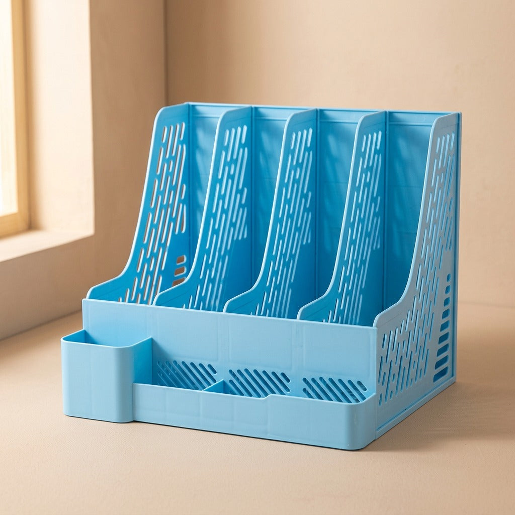 Filefour™ Four-Column Plastic File Rack, material and detail close-up