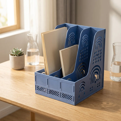 Filefour™ Four-Column Plastic File Rack, styled close view