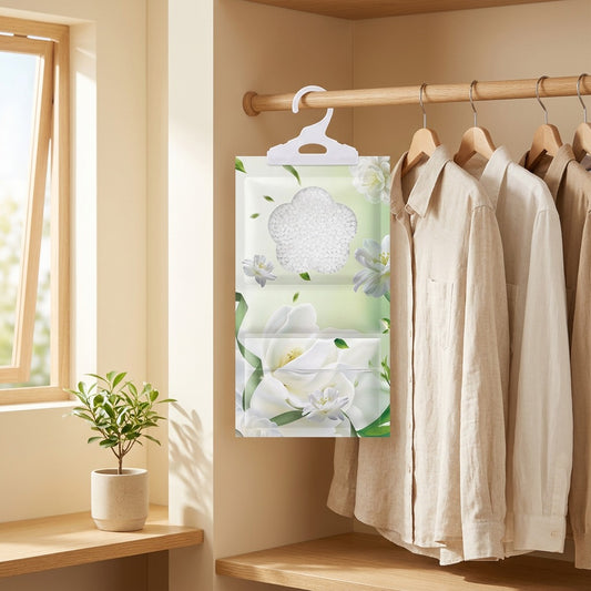 Dampdrop™ Hanging Dehumidifier Bag in a calm home setting