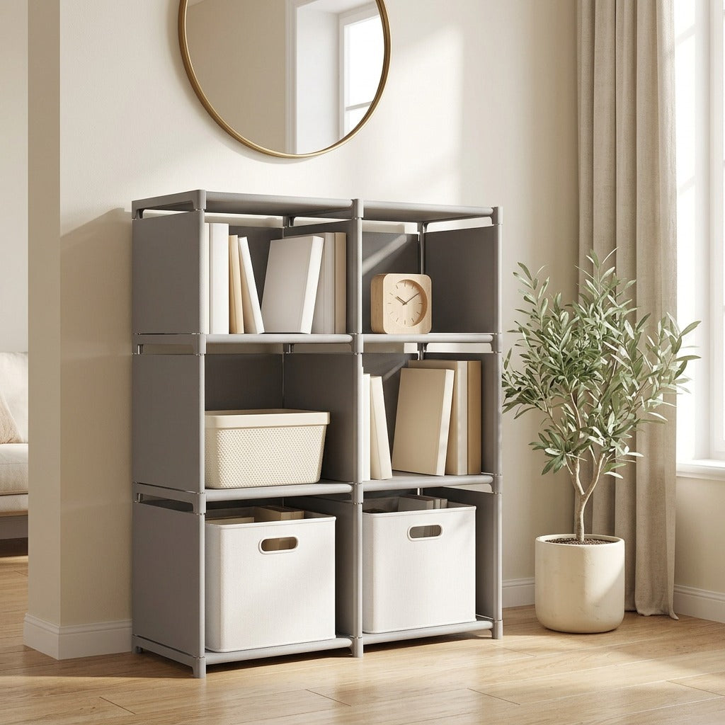 Shelfstore™ Metal Bookshelf Storage Rack in a calm home setting