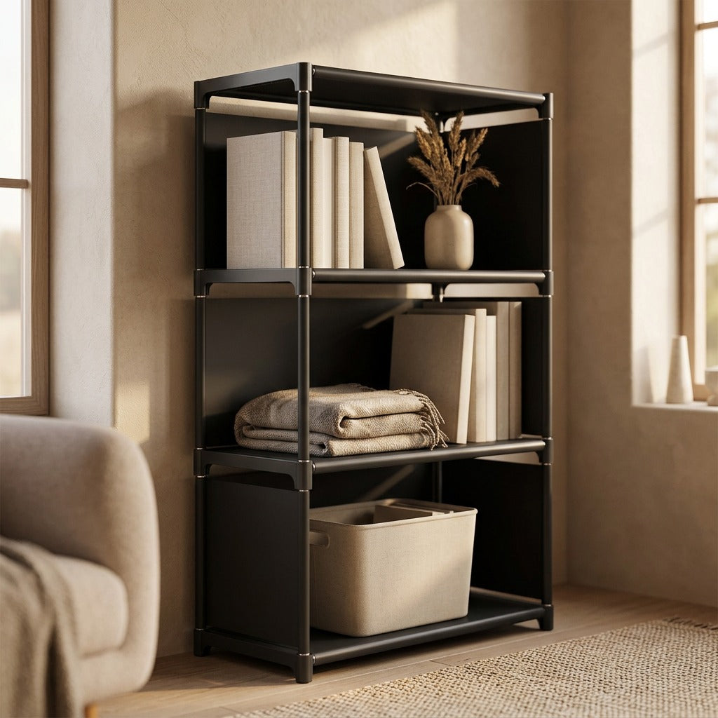 Shelfstore™ Metal Bookshelf Storage Rack, styled close view