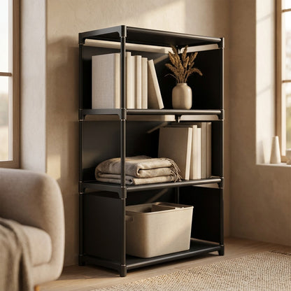 Shelfstore™ Metal Bookshelf Storage Rack, styled close view