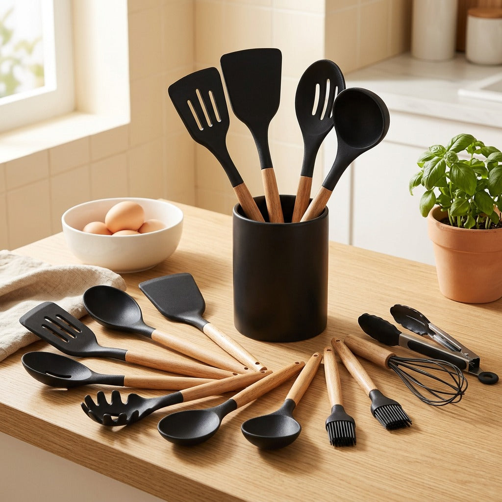 Flexspoon™ Silicone Kitchen Utensil Set in a calm home setting