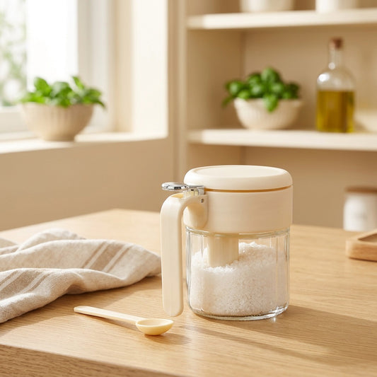 Spiceclear™ Glass Solid Seasoning Jar in a calm home setting