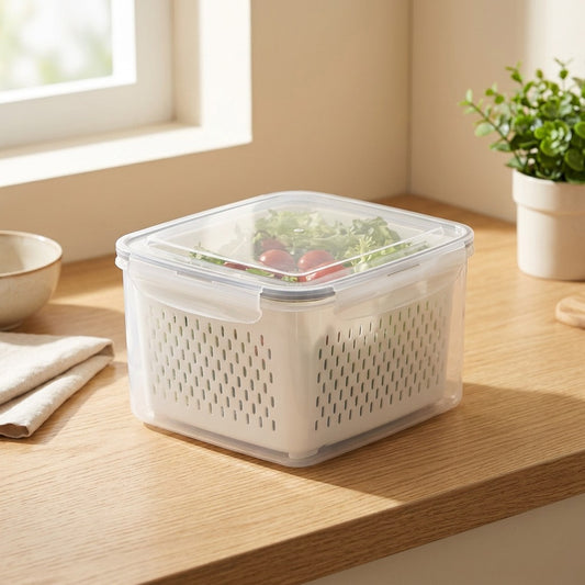 Drainfresh™ Refrigerator Drain Storage Box in a calm home setting