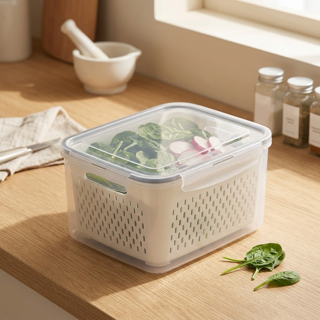 Drainfresh™ Refrigerator Drain Storage Box, styled close view