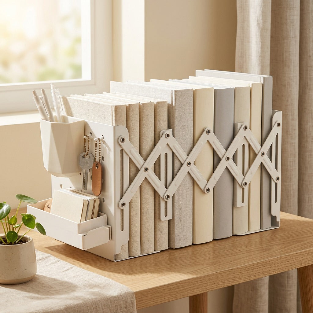 Shelfreach™ Telescopic Desktop Bookshelf Rack in a calm home setting