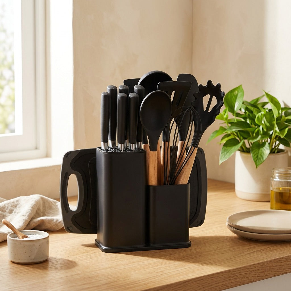 Cooksilk™ Silicone Kitchen Utensil Set in a calm home setting