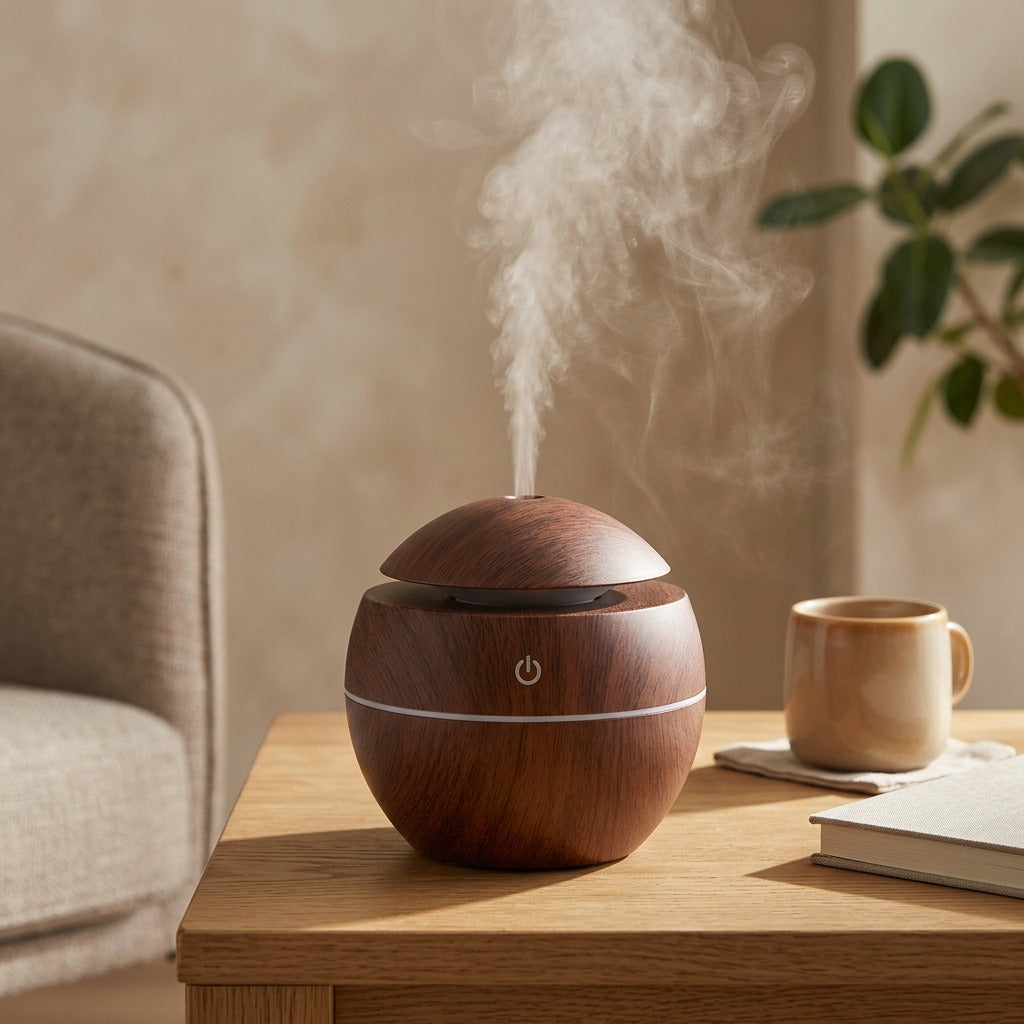 Grainmist™ Wood Grain USB Humidifier, styled close view