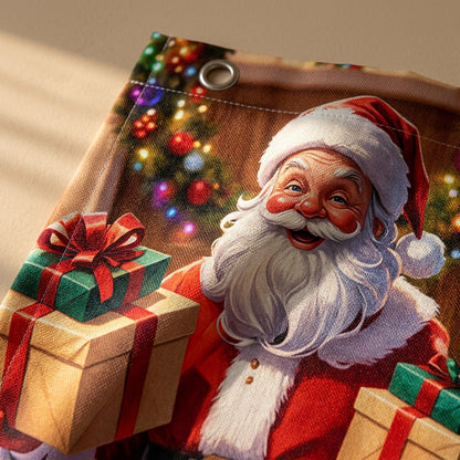 Doorcheer™ Christmas Santa Claus Door Curtain, material and detail close-up